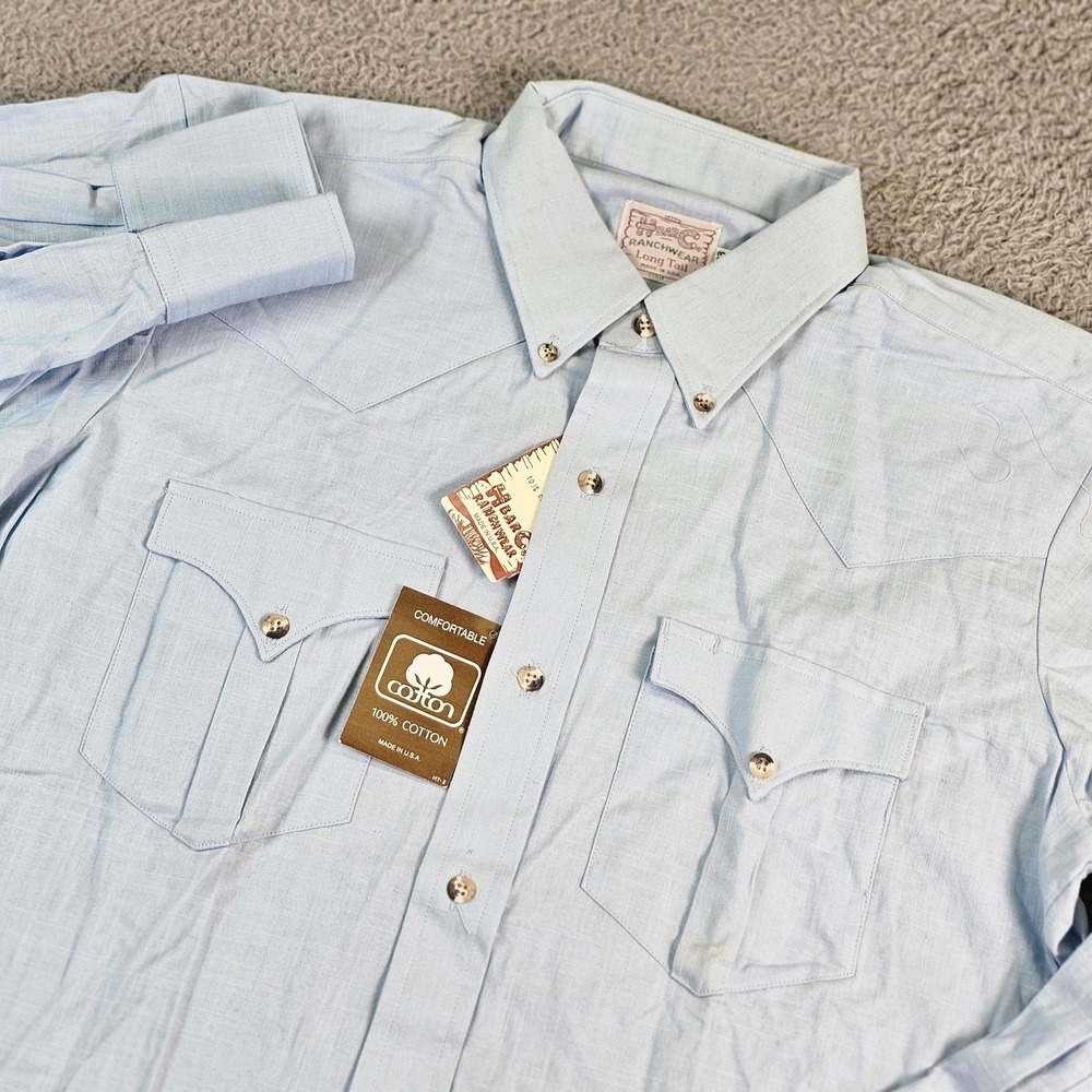 Vintage H Bar‎ C Ranchwear Shirt Mens Large Blue Long Sleeve Western USA Cotton